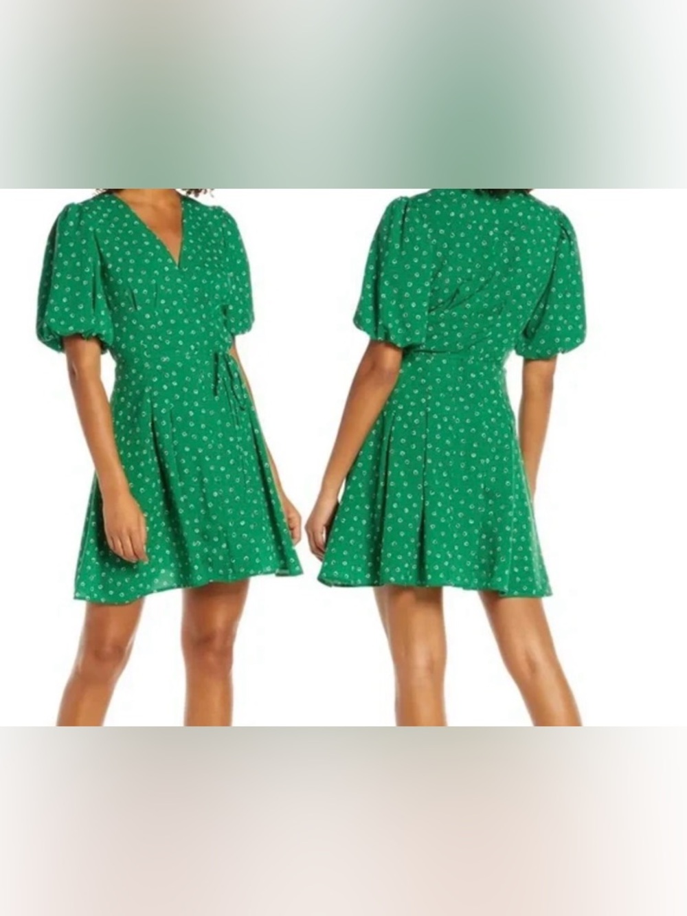A New Day Green Polka Dot Faux Wrap Mini Dress - Picture 6 of 6